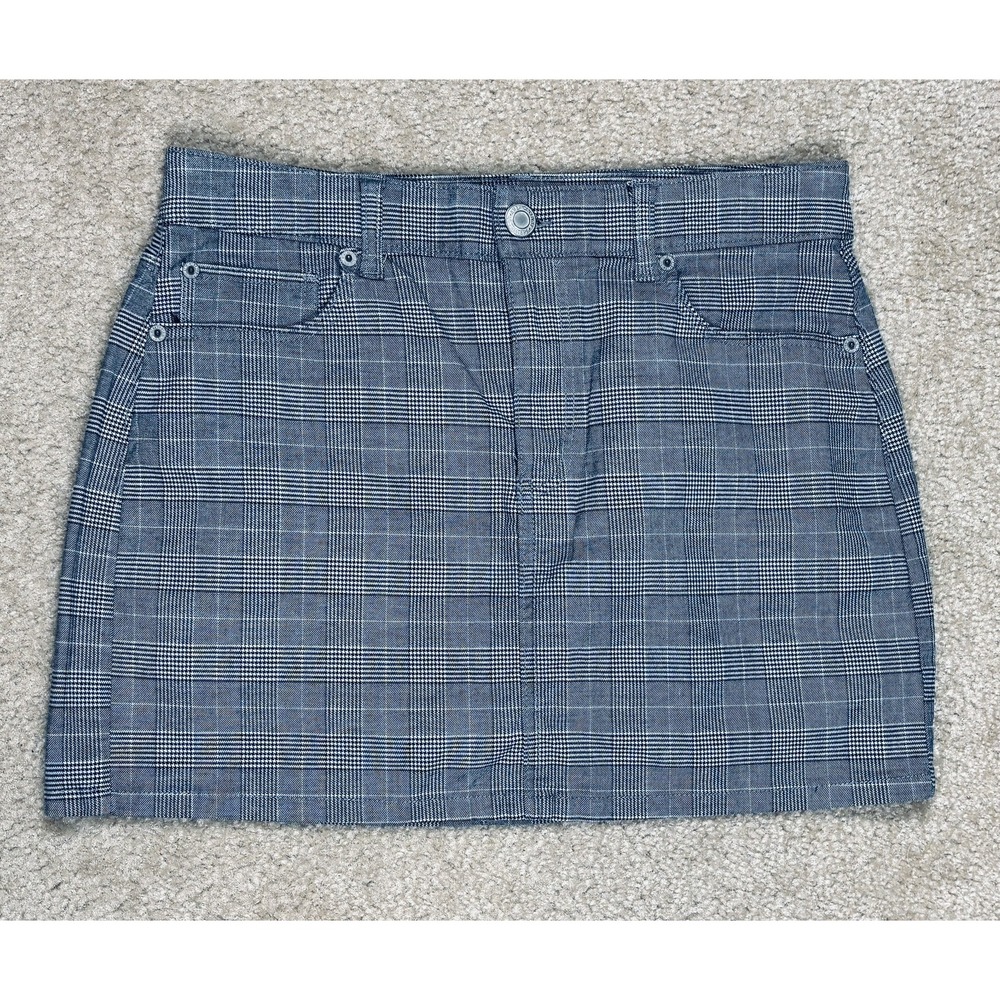 American Eagle Super Stretch High Rise Mini Skirt Black White Plaid Size 8